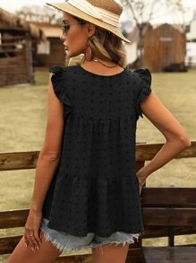 SHEIN LUNE Blusa peplum de lunares ribete con fruncido - Negro - Ver 2