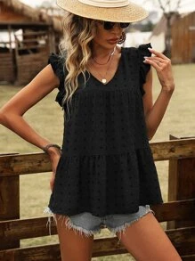 SHEIN LUNE Blusa peplum de lunares ribete con fruncido - Negro - Ver 3