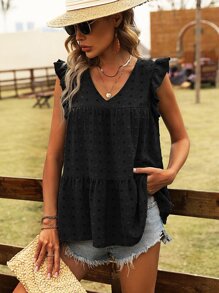 SHEIN LUNE Blusa peplum de lunares ribete con fruncido - Negro - Ver 4
