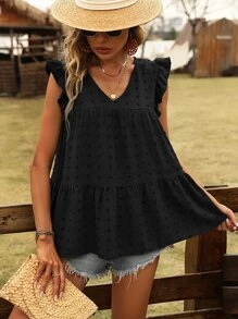 SHEIN LUNE Blusa peplum de lunares ribete con fruncido - Negro - Ver 6