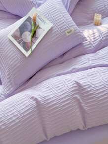 4 cái/bộ Bộ Vỏ Chăn Màu Be (1 Vỏ Chăn, 1 Tấm Phẳng & 2 Vỏ Gối), Bộ Chăn Ga Gối Vải Tối Giản Cho Gia Đình - Màu tím - Xem 4