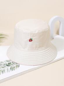 Girls Strawberry & Letter Embroidered Reversible Casual Bucket Hat - Pink - View 2