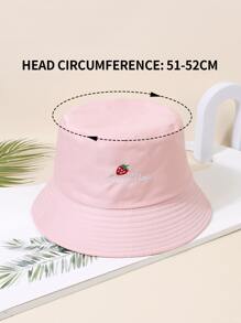 Girls Strawberry & Letter Embroidered Reversible Casual Bucket Hat - Pink - View 4