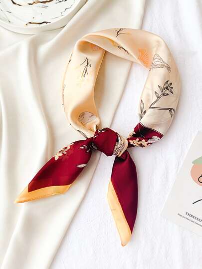 1入組女式花卉和貝殼印花休閒頭巾，適合戶外