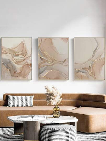 3 st abstrakta beige flytande konstposters, väggkonstposters, valfri ram