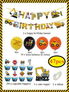 47入組/套乳膠小氣球和拉旗創意汽車和字母圖案氣球套裝適合派對 - 彩色 - 查看 2