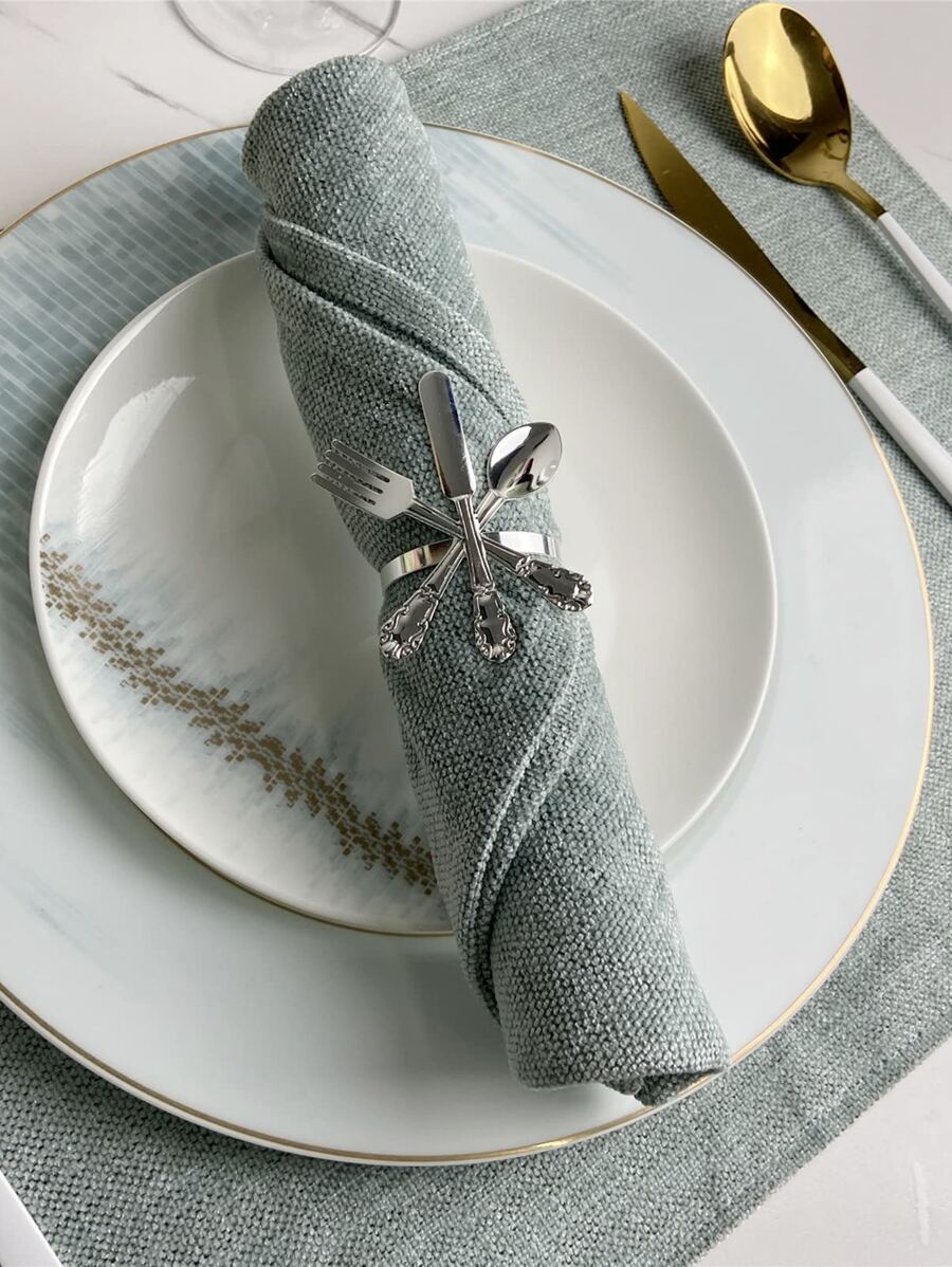 1 Vòng Khăn Ăn Bằng Thép Không Gỉ, Thiết Kế Dao & Nĩa Sáng Tạo Giá Đỡ Khăn Ăn Nhẫn Cho Nhà Bếp - Bạc - Xem 1