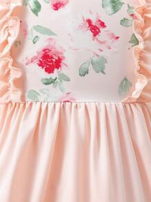 小女童印花泡泡袖荷葉邊洋裝