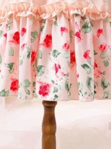 小女童印花泡泡袖荷葉邊洋裝