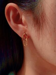 1對幾何獨特耳釘女士首飾S925純銀鍍黃金日常佩戴禮物 - 金黃色 - 查看 2