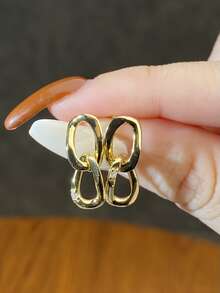 1對幾何獨特耳釘女士首飾S925純銀鍍黃金日常佩戴禮物 - 金黃色 - 查看 3