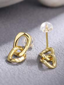 1對幾何獨特耳釘女士首飾S925純銀鍍黃金日常佩戴禮物 - 金黃色 - 查看 4