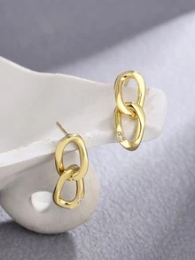 1對幾何獨特耳釘女士首飾S925純銀鍍黃金日常佩戴禮物 - 金黃色 - 查看 6