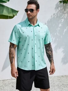 Manfinity RSRT Men Plus Allover Print Shirt - Mint Green - View 5