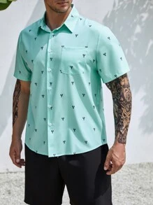 Manfinity RSRT Men Plus Allover Print Shirt - Mint Green - View 6
