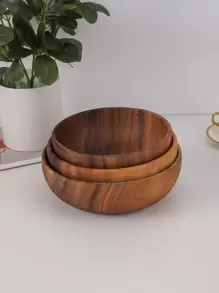 1pc Wood Bowl, Modernist Salad Bowl For Kitchen - Brown - View 1