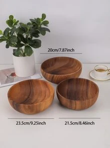 1pc Wood Bowl, Modernist Salad Bowl For Kitchen - Brown - View 2