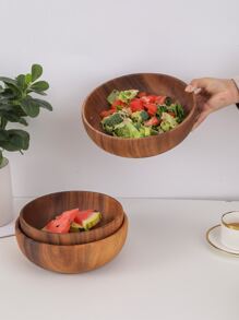 1pc Wood Bowl, Modernist Salad Bowl For Kitchen - Brown - View 4