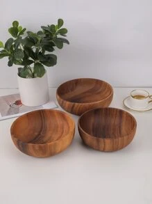 1pc Wood Bowl, Modernist Salad Bowl For Kitchen - Brown - View 5