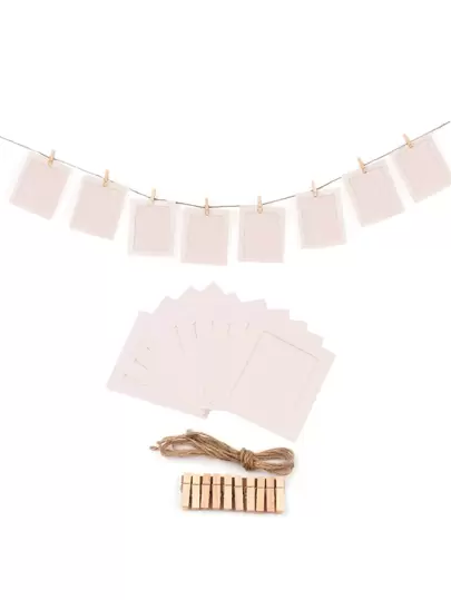 1 包 4 英寸纸质照片墙相框横幅、夹子和绳子套装、生日派对背景装饰照片装饰横幅、派对背景装饰挂饰、生日派对房间装饰用品、返校季装饰道具、圣诞节万圣节背景装饰照片文件夹、白色照片横幅装饰背景，适用于生日、宝贝洗礼、婚礼、周年纪念、节日活动派对