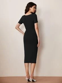 SHEIN BASICS Solid Scoop Neck Bodycon Dress - Black - View 2