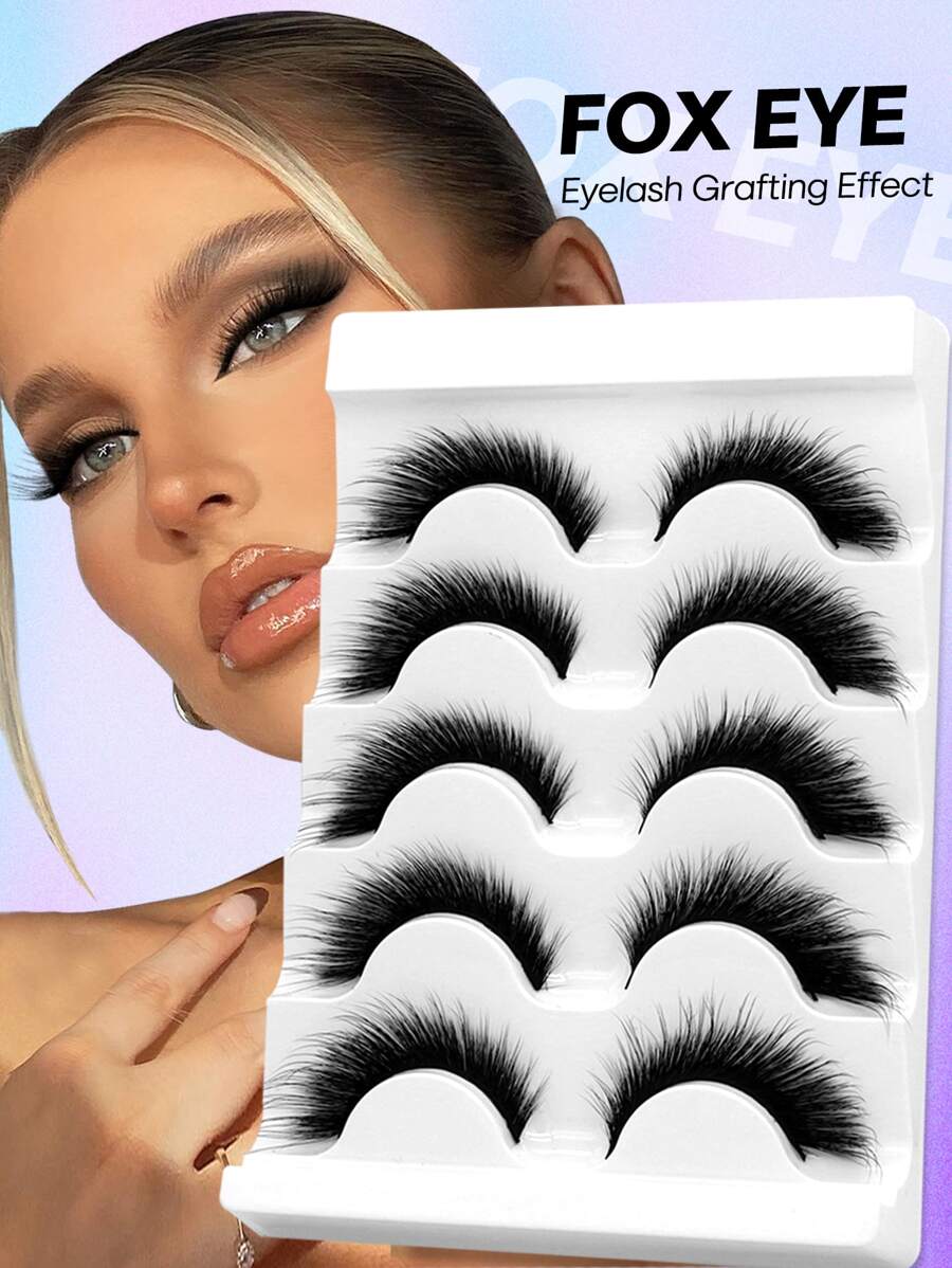 GROINNEYA Fox Eye Lashes 3D Faux Mink Eyelashes Winged End Eye Elongated Fake Lashes Fluffy Wispy False Eyelashes - Black - View 1