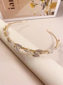 樹葉和人造珍珠裝飾新娘髮箍