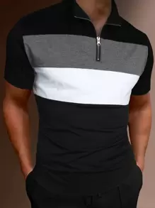 Manfinity Homme Hombres Camisa polo de color combinado con cremallera cuarta