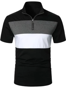 Manfinity Homme Hombres Camisa polo de color combinado con cremallera cuarta