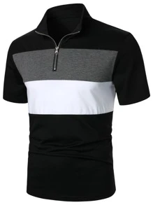 Manfinity Homme Hombres Camisa polo de color combinado con cremallera cuarta