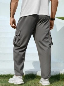 Manfinity Men Flap Pocket Side Drawstring Waist Cargo Trousers - Grey - View 2