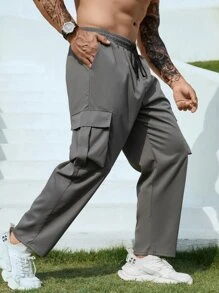 Manfinity Men Flap Pocket Side Drawstring Waist Cargo Trousers - Grey - View 5