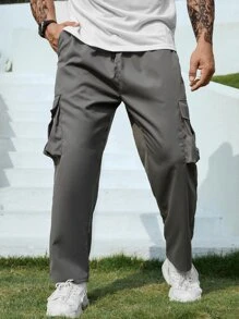 Manfinity Men Flap Pocket Side Drawstring Waist Cargo Trousers - Grey - View 7