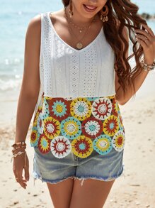 SHEIN Clasi Top tank con estampado floral con bordado con ojal - Blanco - Ver 1