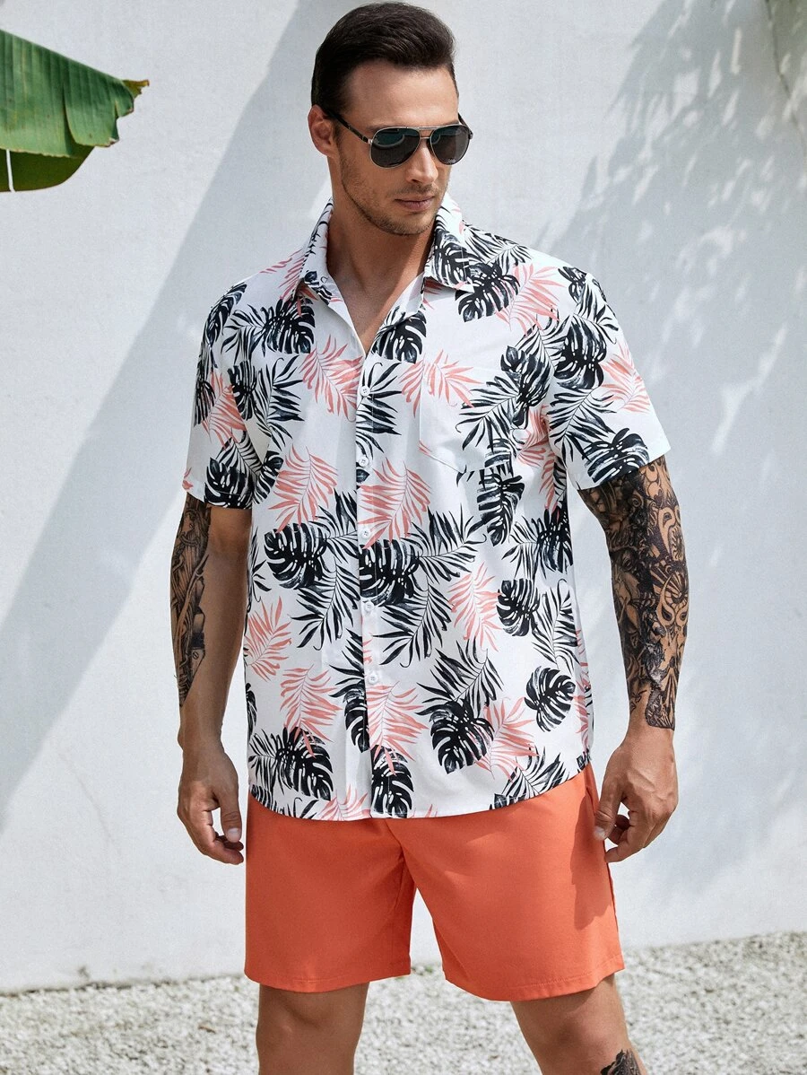 Manfinity Men Plus Tropical Print Shirt - Multicolor - View 1