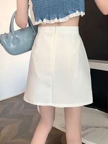 Falda unicolor fruncido bajo con abertura - Blanco - Ver 2