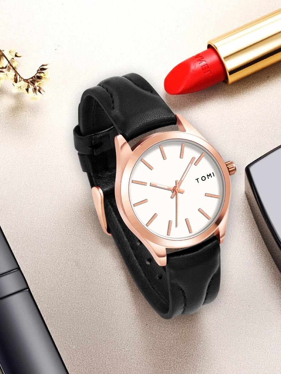 TOMI 1只商務休閒石英女手錶,乾電池,適合日常生活使用 - 黑色 - 查看 1