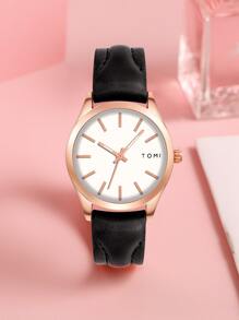 TOMI 1只商務休閒石英女手錶,乾電池,適合日常生活使用 - 黑色 - 查看 3