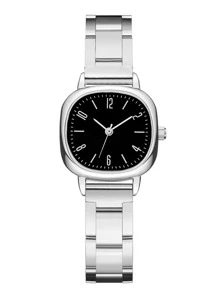 1只女士手錶，圓形指針石英手錶和5入組項鍊手鐲戒指耳環珠寶套裝，適用於假日 - 銀色 - 查看 3