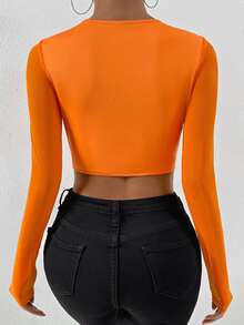 SHEIN Allurite 前鏤空不對稱下擺短款上衣 - 橘色 - 查看 2