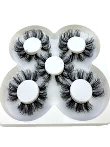 新款5雙裝3D假睫毛濃密戲劇性願望蓬鬆睫毛延長手工人造睫毛 - 黑色 - 查看 1