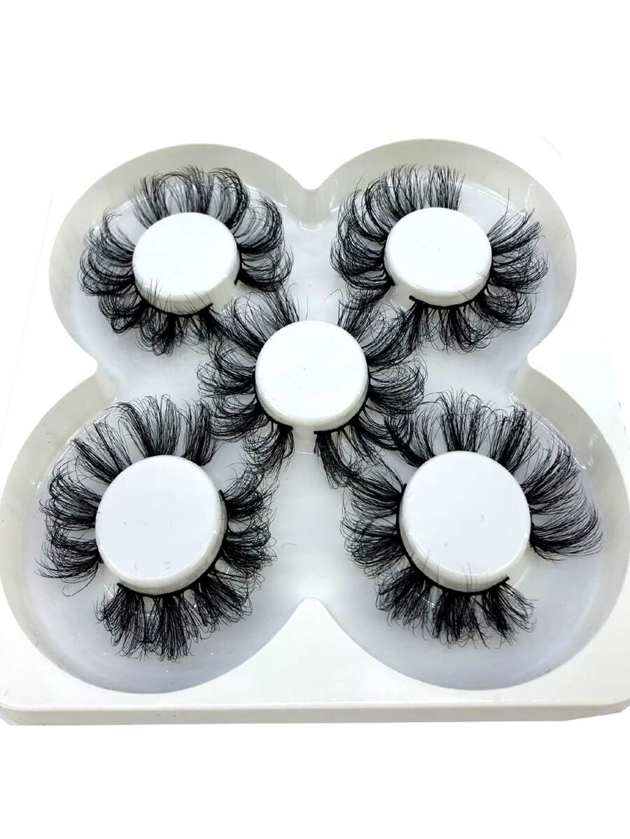 新款5雙裝3D假睫毛濃密戲劇性願望蓬鬆睫毛延長手工人造睫毛 - 黑色 - 查看 1