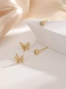 4入組/套方晶鋯石蝴蝶裝飾耳釘 - 金黃色 - 查看 2