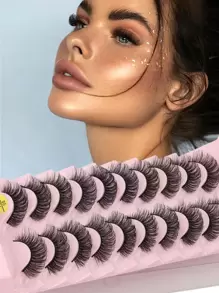 10對戰全睫毛濃密捲曲俄羅斯卷蓬鬆凌亂派對假睫毛 - 黑色 - 查看 1