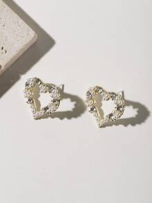 Rhinestone Heart Stud Earrings - Multicolor - View 1