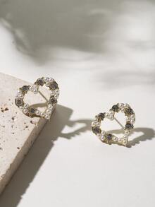 Rhinestone Heart Stud Earrings - Multicolor - View 2