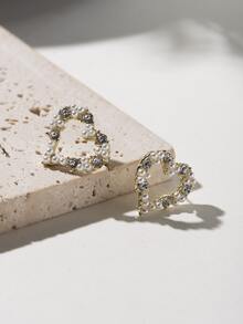 Rhinestone Heart Stud Earrings - Multicolor - View 4