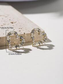 Rhinestone Heart Stud Earrings - Multicolor - View 5