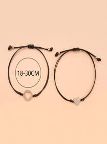 2pcs/set Heart Decor Bracelet - Black - View 3
