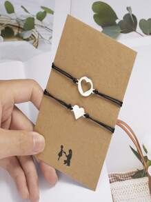 2pcs/set Heart Decor Bracelet - Black - View 4